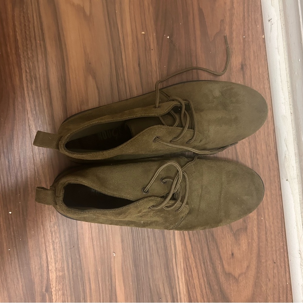 Olive Green Suede Lace-Up Shoes